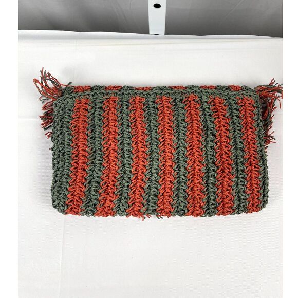 NWOT! BOHO Woven Raffia Clutch Purse by Universal Thread Orange/Green 10x7 - Picture 2 of 7